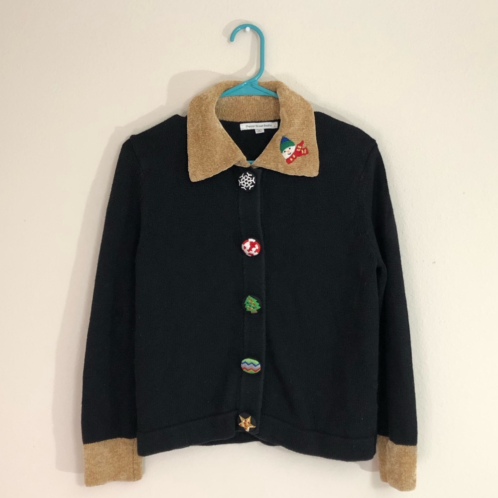Mercer Street Size Petite Medium Long Sleeve Kitsch Cardigan Christmas Sweater - Picture 1 of 5